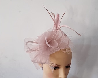 Light Pink ,Blush Pink Fascinator With Flower Headband and Clip Wedding Hat,Royal Ascot Ladies Day - small size