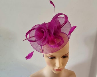 Magenta Color Fascinator With Flower Headband and Clip Wedding Hat,Royal Ascot Ladies Day