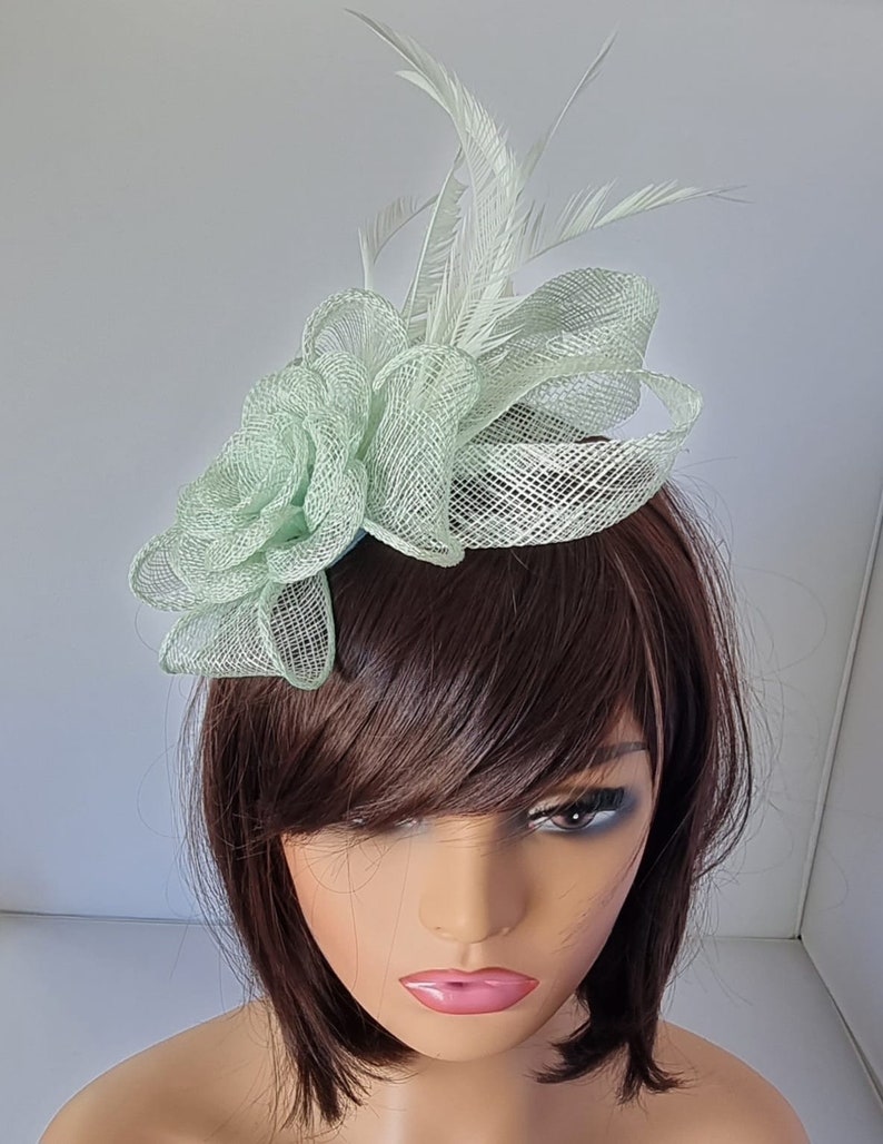 New Aqua Colour Fascinator With Flower Headband and Clip Wedding Hat,Royal Ascot Ladies Day Small size image 3