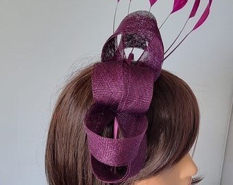 Magenta Fascinator With Flower Headband Wedding Hat,Royal Ascot Ladies Day