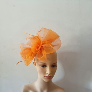 Orange colour Fascinator With Flower Headband and Clip Wedding Hat,Royal Ascot Ladies Day