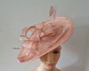 Altrosa Farbe Großer Fascinator mit Blumen-Stirnband-Hochzeits-Hut, Royal Ascot Damentag