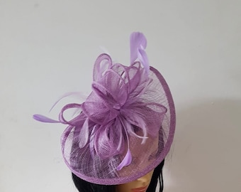 Fascinator di colore viola chiaro con cappello da sposa con fascia a fiori, Royal Ascot Ladies Day