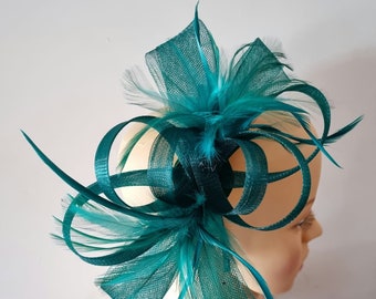 Dark Green Fascinator With Flower Headband and Clip Wedding Hat,Royal Ascot Ladies Day