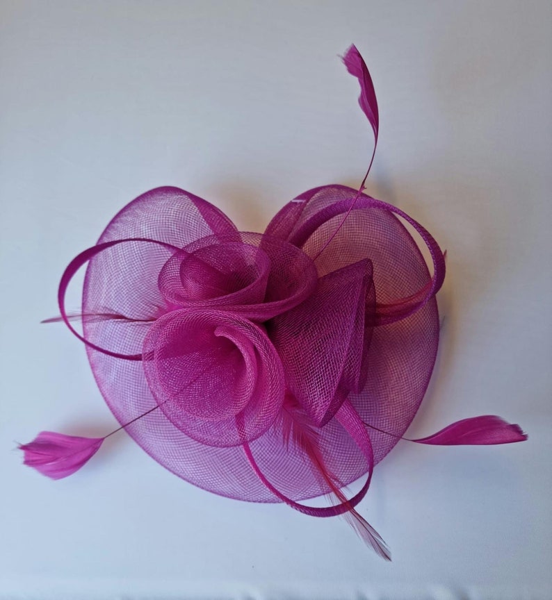 Magenta Color Fascinator With Flower Headband and Clip Wedding Hat,Royal Ascot Ladies Day image 5