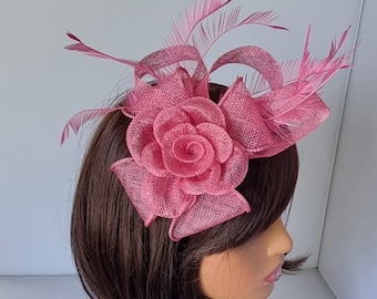 Rose Pink Fascinator With Flower Headband and Clip Wedding Hat,Royal Ascot Ladies Day Small size