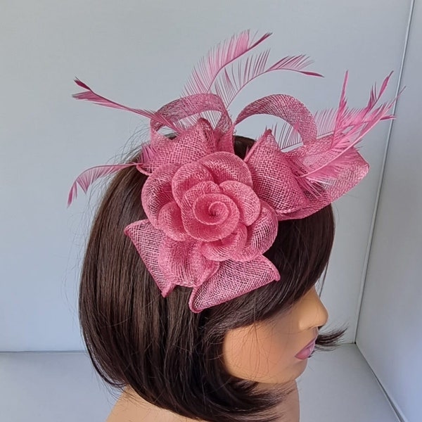 Rose Pink Fascinator With Flower Headband and Clip Wedding Hat,Royal Ascot Ladies Day Small size