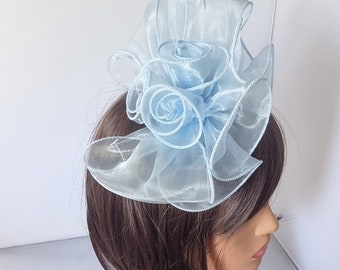 Baby Blue Fascinator With Flower Headband and Clip Wedding Hat,Royal Ascot Ladies Day