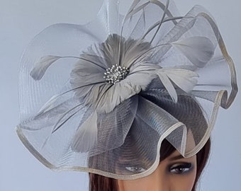 Silver Colour Fascinator With Flower and Headband with Clip Wedding Hat,Royal Ascot Ladies Day