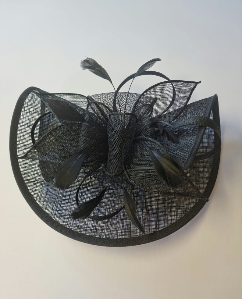 Black Fascinator With Flower Headband and Clip Wedding Hat,Royal Ascot Ladies Day image 4