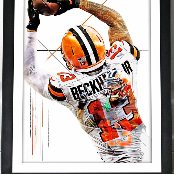 Odell Beckham Jr Poster - Cleveland Browns - Canvas Print, Wall Art, Sports Art Print, Football Poster, Kids Decor, Man Cave, Gift, Modern