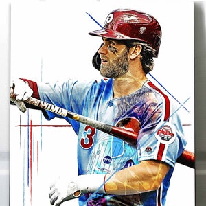 Bryce Harper Poster - Philadelphia Phillies - Canvas Print, Wall Art, Sports Art Print, Baseball Poster, Kids Decor, Man Cave, Gift, Modern