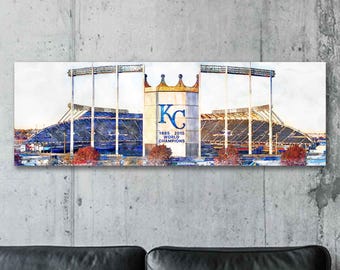 Kauffman Stadium Color Canvas Print - Kansas City Royals - Wall Art, Sports Art Print, Kids Decor, Man Cave, Baseball Poster