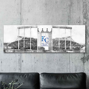 Kauffman Stadium Black White Canvas Print - Kansas City Royals - Wall Art, Sports Art Print, Kids Decor, Man Cave, Baseball Poster
