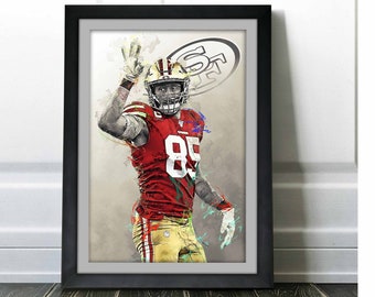 George Kittle Poster - San Francisco 49ers - Canvas Print, Wall Art, Sports Art Print, Football Poster, Kids Decor, Man Cave, Gift, Modern