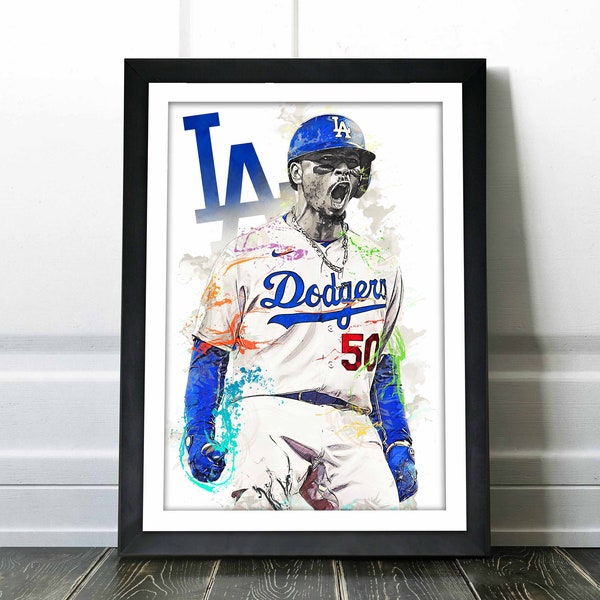 Mookie Betts Poster - Los Angeles Dodgers - Canvas Print, Wall Art, Sports Art Print, Baseball Poster, Kids Decor, Man Cave, Gift, Modern
