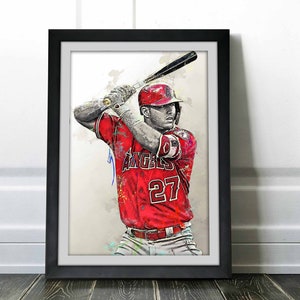 Mike Trout Poster - Los Angeles Angels - Canvas Print, Wall Art, Sports Art Print, Baseball Poster, Kids Decor, Man Cave, Gift, Modern