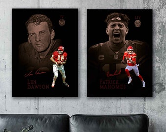 Patrick Mahomes Len Dawson Canvas Print - Kansas City Chiefs - Wall Art, Sports Art Print, Man Cave, Canvas Art, Football Poster