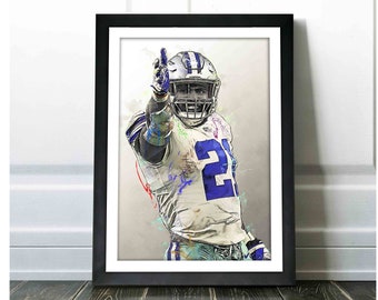 Ezekiel Elliott Poster - Dallas Cowboys - Canvas Print, Wall Art, Sports Art Print, Football Poster, Kids Decor, Man Cave, Gift, Modern