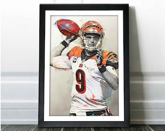Joe Burrow Poster - Cincinnati Bengals - Canvas Print, Wall Art, Sports Art Print, Football Poster, Kids Decor, Man Cave, Gift, Modern