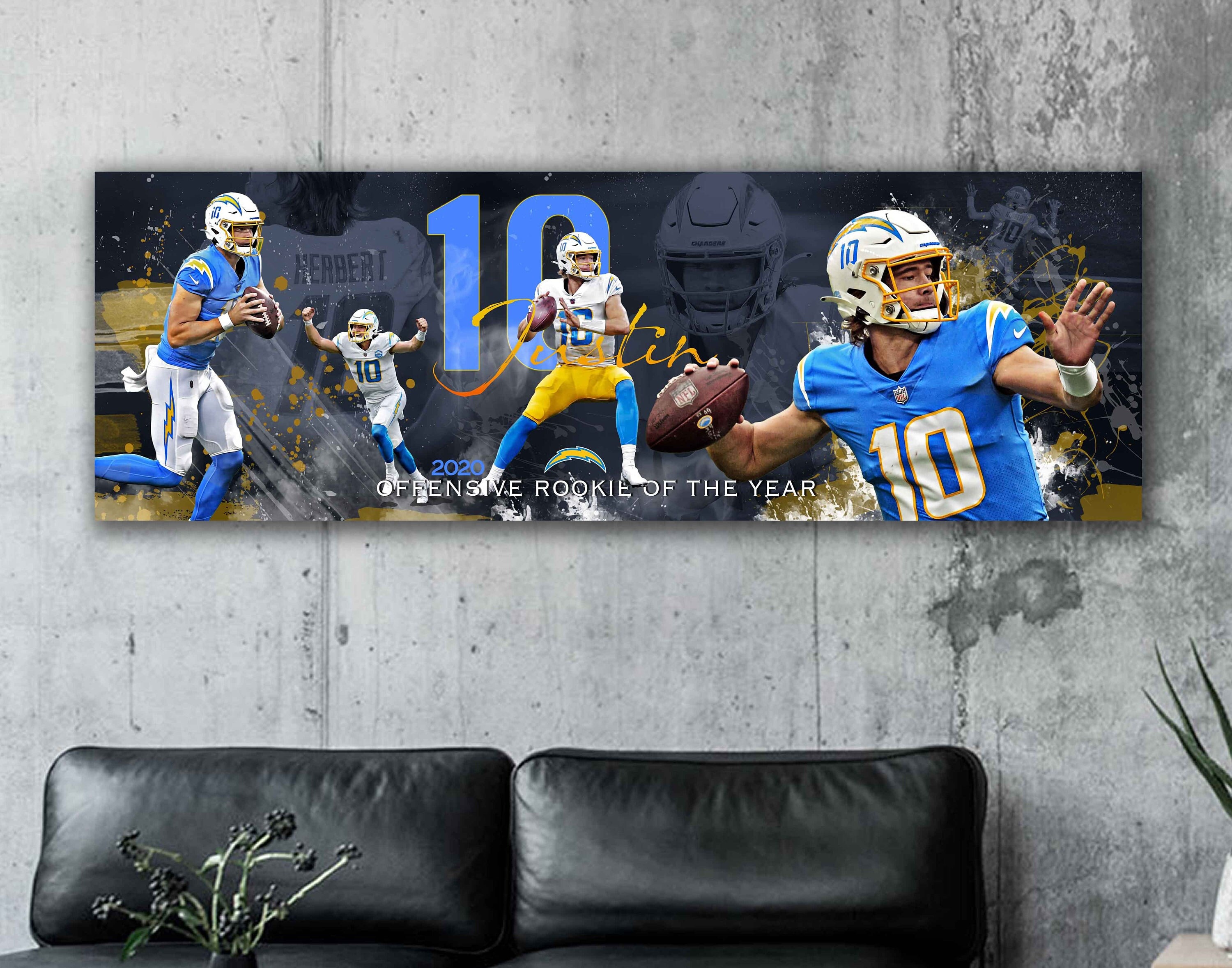 Justin Herbert Art Los Angeles Chargers NFL Wall Art Home 