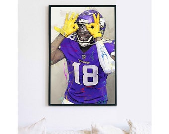 Justin Jefferson Poster - Minnesota Vikings - Canvas Print, Wall Art, Sports Art Print, Football Poster, Kids Decor, Man Cave, Gift, Modern