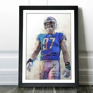 Aidan Hutchinson Poster - Detroit Lions - Canvas Print, Wall Art, Sports Art Print, Football Poster, Kids Decor, Man Cave, Gift, Modern