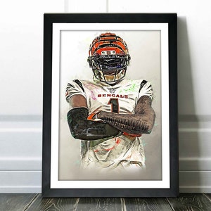 Ja&#39;Marr Chase Poster - Cincinnati Bengals - Canvas Print, Wall Art, Sports Art Print, Football Poster, Kids Decor, Man Cave, Gift, Modern