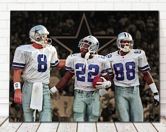 Troy Aikman Emmit Smith Michael Irvin Canvas Print - Dallas Cowboys - Triplets, Wall Art, Sports Art Print, Man Cave, Canvas Art, Football