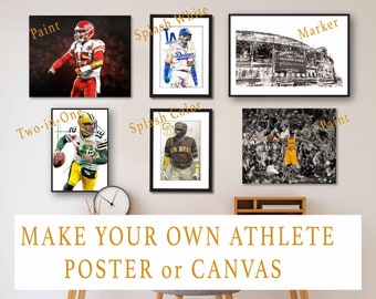 Custom Athlete Poster - Canvas Print, Wall Art, Sports Art Print, Sports Poster, Kids Decor, Man Cave, Gift, Sports Athlete