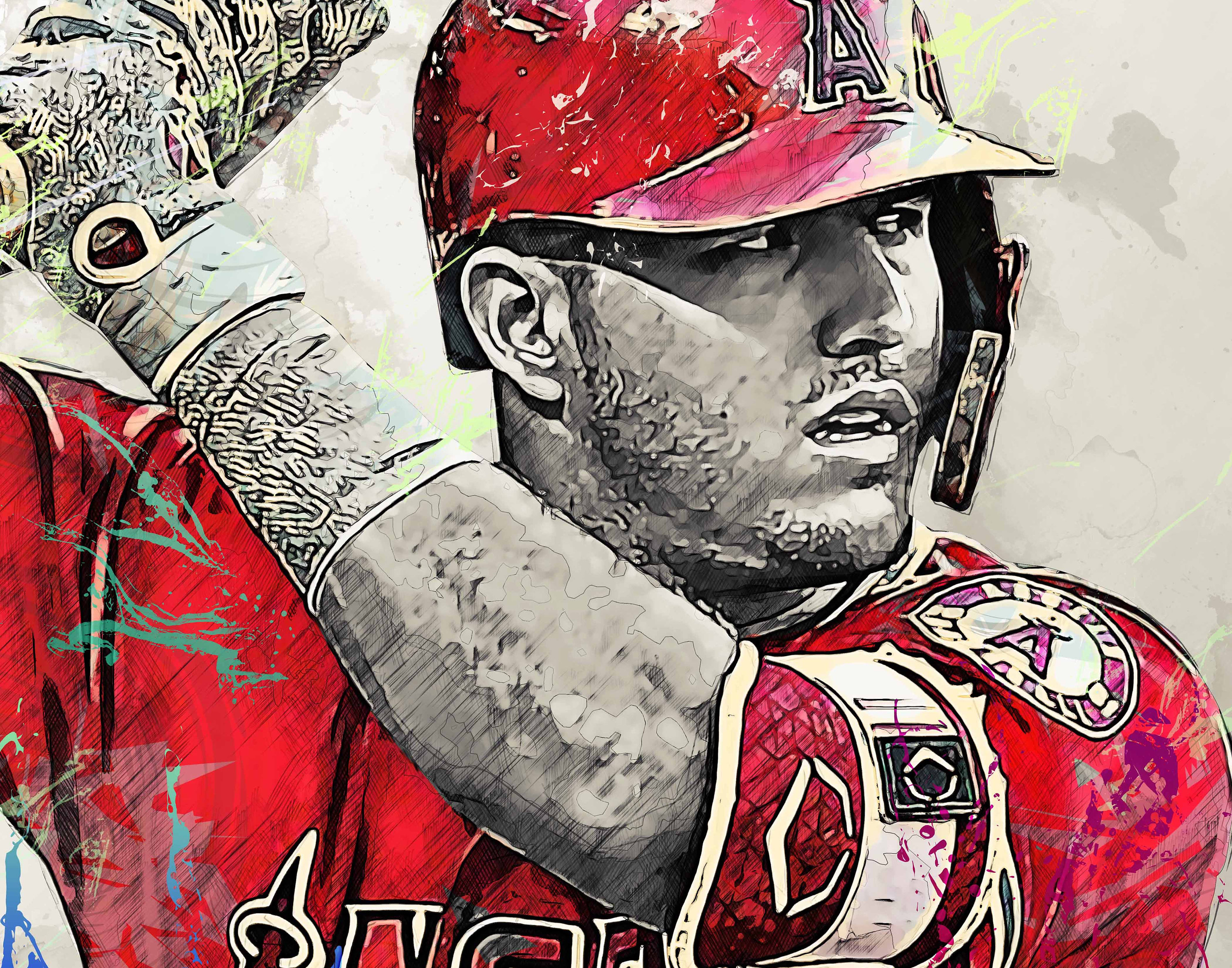 Mike Trout Poster Los Angeles Angels Canvas Print Wall Etsy
