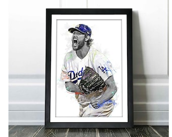 Clayton Kershaw Poster - Los Angeles Dodgers - Canvas Print, Wall Art, Sports Art Print, Baseball, Kids Decor, Man Cave, Gift