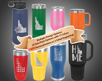State Of Idaho Engraved 30oz Stainless Steel Tumbler, Home Is Idaho 20oz Travel Mug, Rustic Idaho Decor Engraved , ID Floral Drinking Vessel