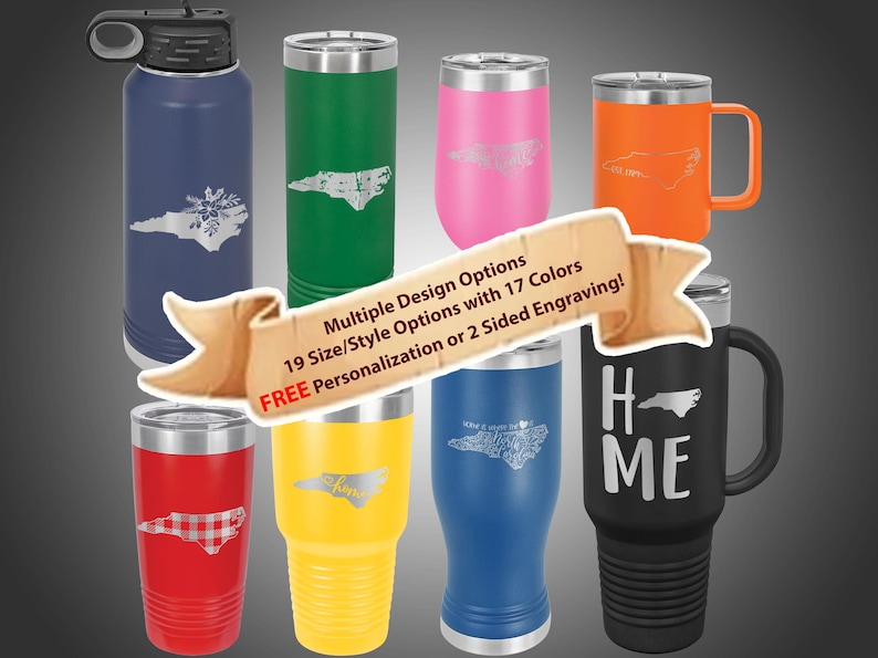 State Of North Carolina Engraved 30oz Stainless Steel Tumbler, Home Is North Carolina 20oz Travel Mug, Rustic North Carolina Decor Drinkware image 1