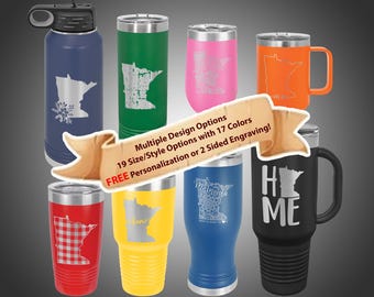 State Of Minnesota Engraved 30oz Stainless Steel Tumbler, Home Is Minnesota 20oz Travel Mug, Rustic Minnesota Decor Engraved Drinkware