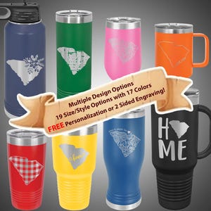 State Of South Carolina Engraved 30oz Stainless Steel Tumbler, Home Is South Carolina 20oz Travel Mug, Rustic South Carolina Decor Drinkware