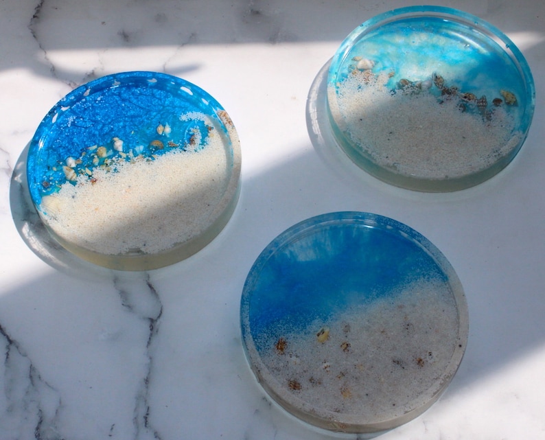 DIY Resin Coaster Kit, diy adult craft, gift for her, team building, corporate workshop, adult activity, pressed flowers,resin, holiday gift Beach Theme