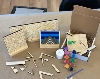 DIY Wood Mosaic Puzzle Kit: Adult Craft Activity, mosaic, birthday gift, craft kit, team building activity, Father's Day