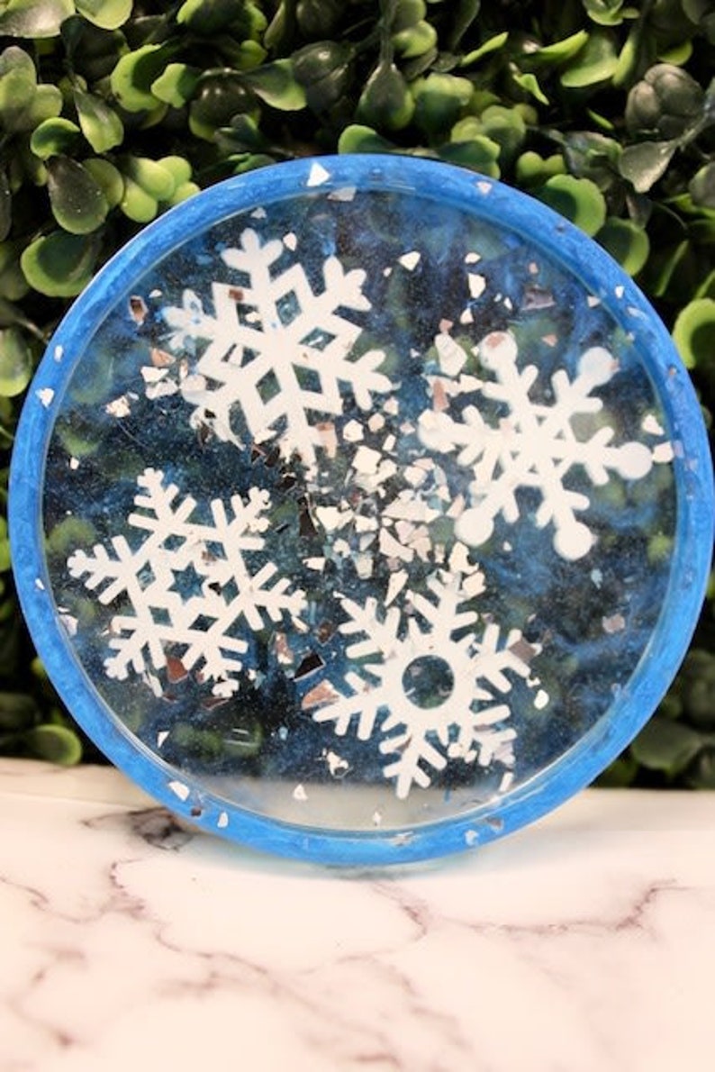 DIY Resin Coaster Kit, diy adult craft, gift for her, team building, corporate workshop, adult activity, pressed flowers,resin, holiday gift Snowflake Theme