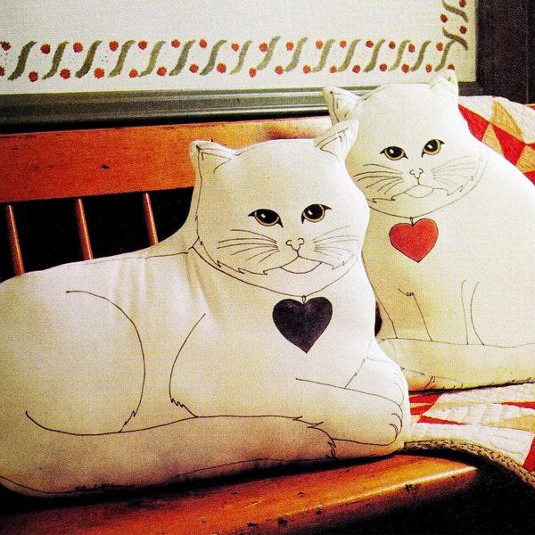 Vintage stuffed cat pillow pattern PDF cat cushion sewing pattern