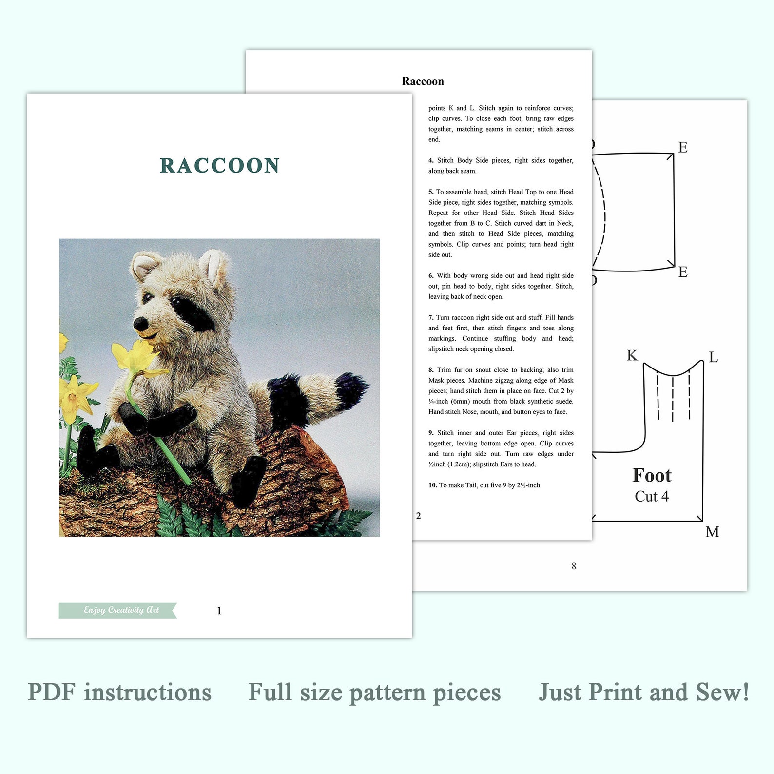 Stuffed Raccoon Plush Pattern Raccoon Stuffed Animal Sewing Etsy