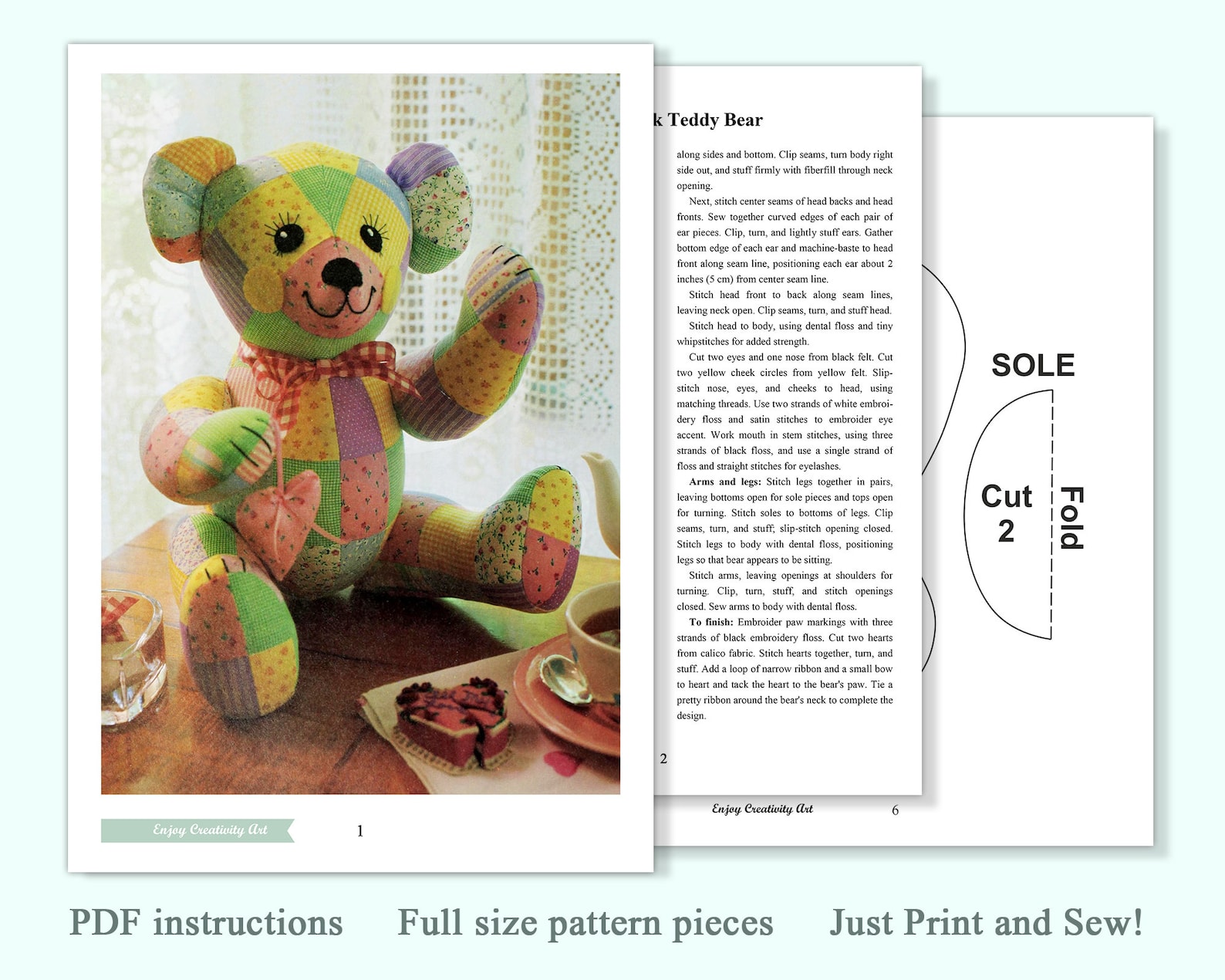 Vintage Memory Bear Pattern Pdf Quilt Patchwork Teddy Bear Sewing ...