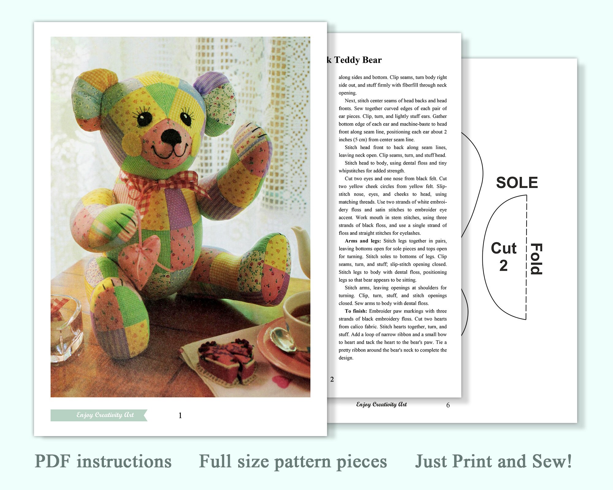 Vintage Memory Bear Pattern Pdf Quilt Patchwork Teddy Bear