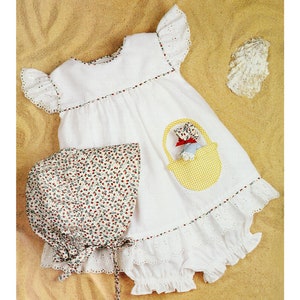 Vintage baby sun hat sewing pattern Baby girl pinafore pattern Infant summer dress Baby bloomers