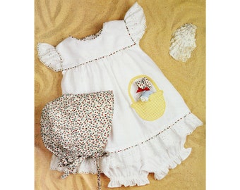 Vintage baby sun hat sewing pattern Baby girl pinafore pattern Infant summer dress Baby bloomers