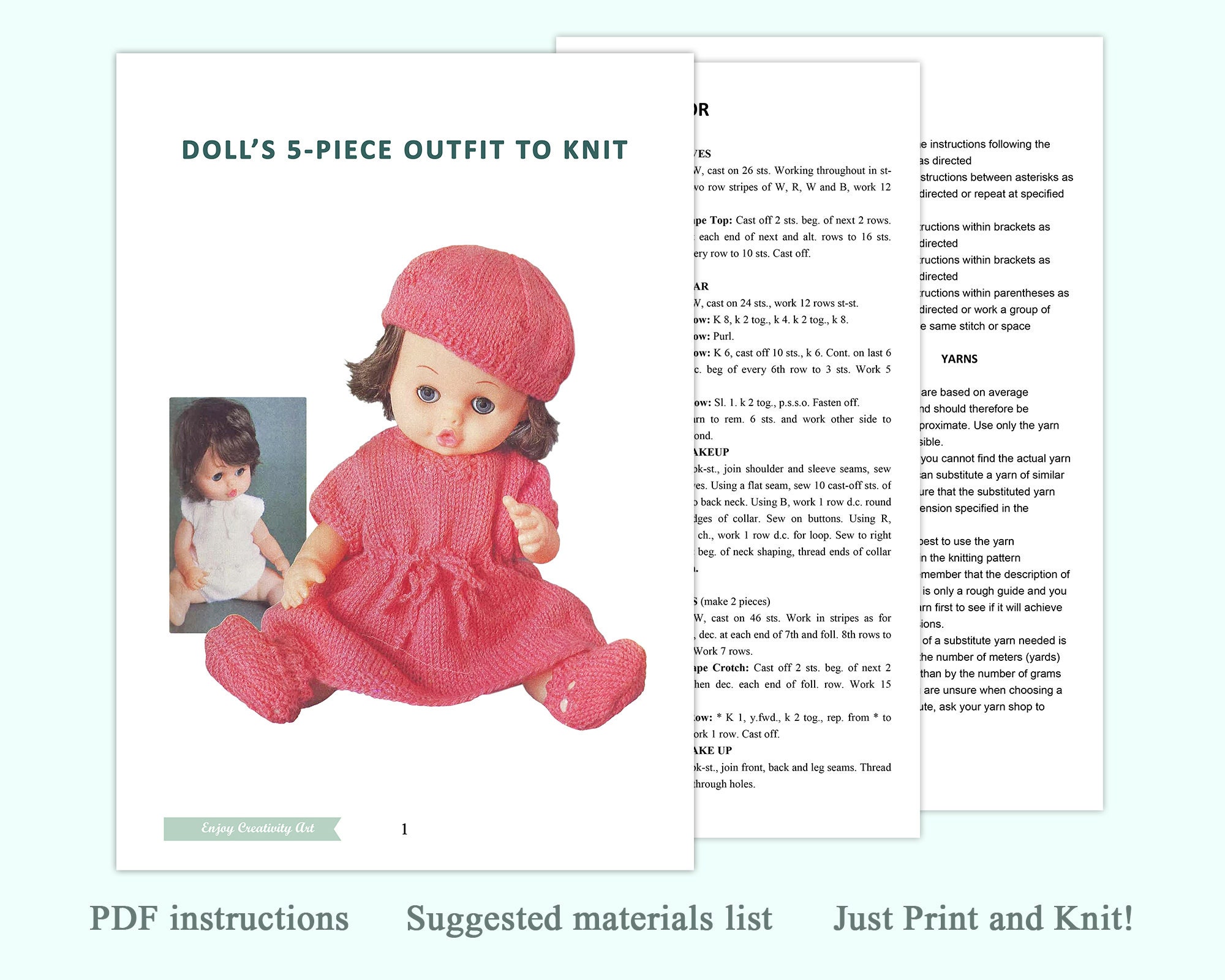 Vintage Baby Doll Knitting Patterns 14 Inch Doll Clothes Pattern Knit ...