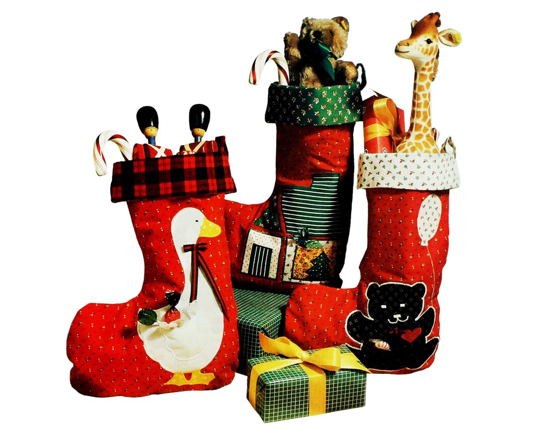 Vintage Christmas Stocking Patterns 3 Quilt Applique Stocking Sewing