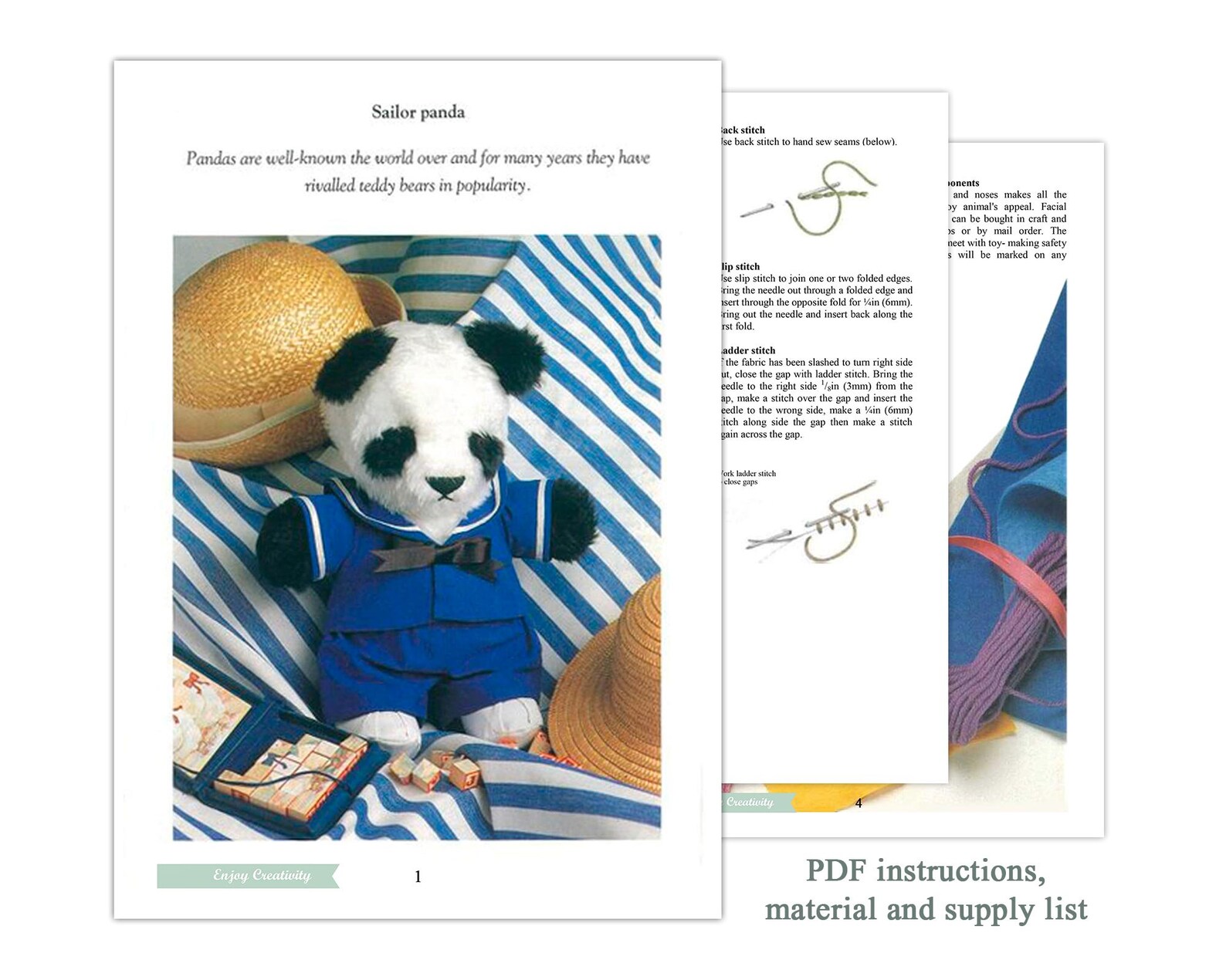 Vintage Stuffed Panda Sewing Pattern Plush Panda Bear Pattern PDF Etsy