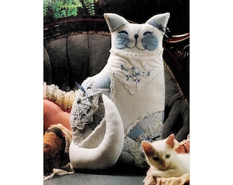 Stuffed cat sewing pattern Vintage quilt cat pillow pattern PDF