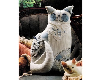 Stuffed cat sewing pattern Vintage quilt cat pillow pattern PDF